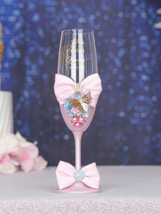 Baby pink blue 2 quinceanera champagne glasses