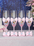 Baby pink blue 4 quinceanera champagne glasses