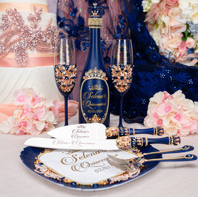 Navy Blue with Rose Gold quinceanera brindis package (5 pcs)