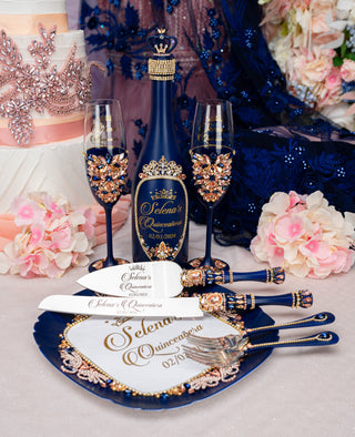 Navy Blue with Rose Gold quinceanera pillows set