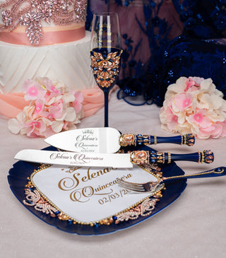 Navy Blue with Rose Gold quinceanera brindis package (5 pcs)