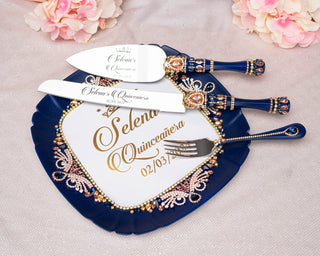 Navy Blue with Rose Gold quinceanera pillows set