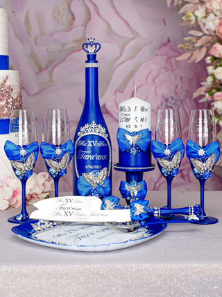 Royal blue with butterfly quinceanera toasting package