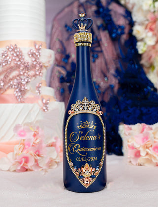 Navy Blue with Rose Gold quinceanera bottle