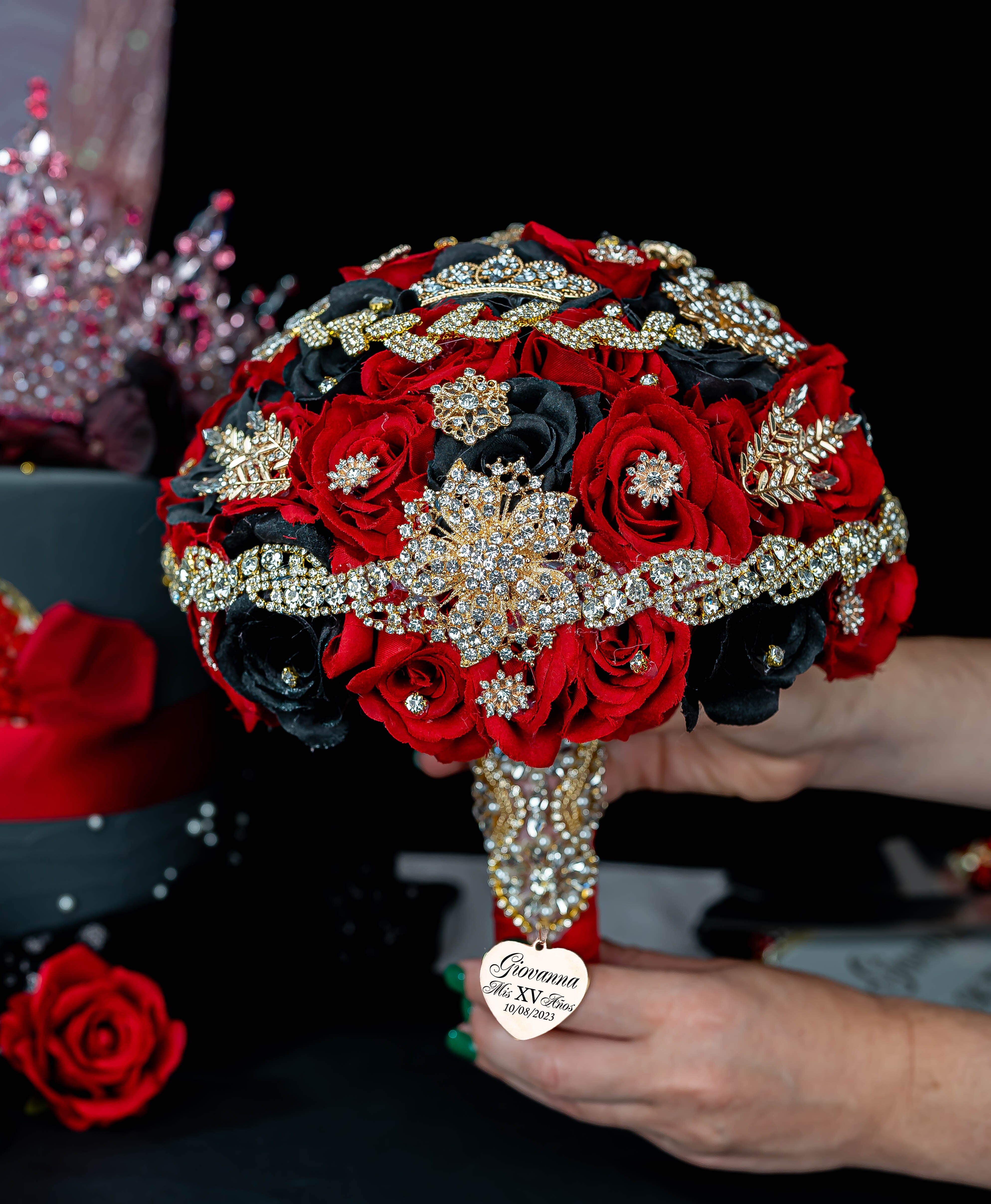Red brooch bouquet shop