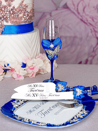Royal blue with butterfly quinceanera brindis package