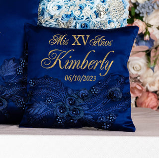 Navy Blue with gold quinceanera tiara pillow