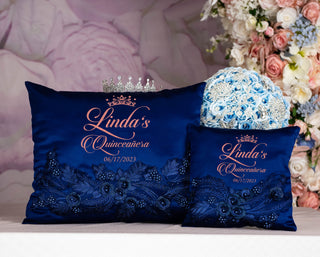 Navy Blue with Rose Gold quinceanera pillows set