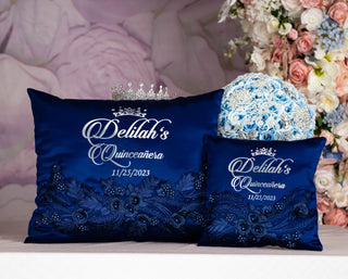 Navy Blue with silver quinceanera tiara pillow