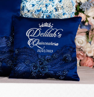 Navy Blue with silver quinceanera tiara pillow
