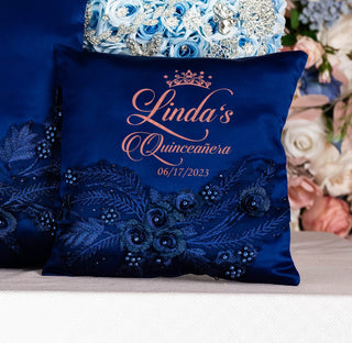 Navy Blue with Rose Gold quinceanera tiara pillow