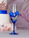 Royal blue with butterfly quinceanera 1 champagne glass