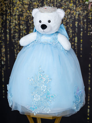 Light blue with bow teddy bear for quinceanera