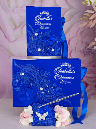 Royal Blue Silver Quinceanera bible and guest book