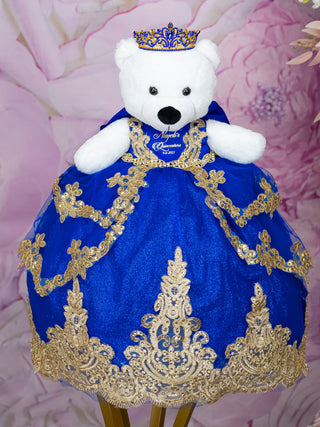 Royal blue with bow teddy bear for quinceanera