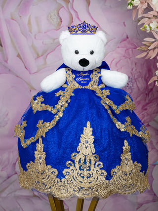 Royal blue with bow teddy bear for quinceanera