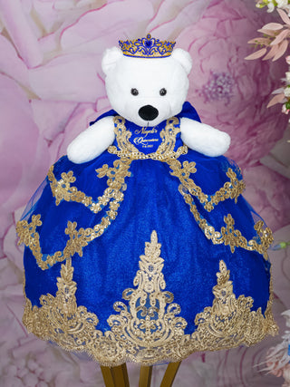 Royal blue with bow teddy bear for quinceanera