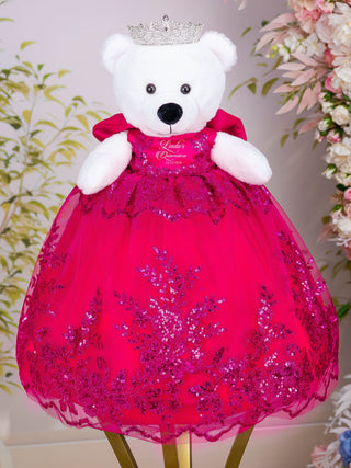 Fuchsia silver teddy bear for quinceanera