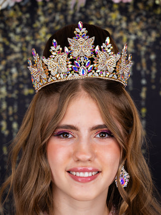Quinceanera butterfly tiara iridescent gold