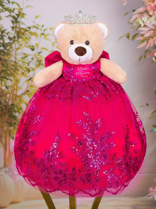 Fuchsia silver brown teddy bear for quinceanera