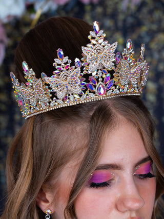 Quinceanera butterfly tiara iridescent gold