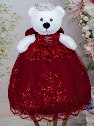 [Bear] Burgundy Silver Quinceanera Teddy Bear