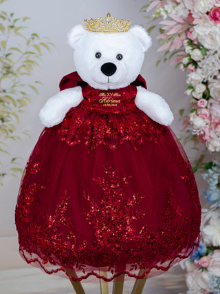 [Bear] Burgundy Gold Quinceanera Teddy Bear