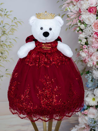 [Bear] Burgundy Gold Quinceanera Teddy Bear