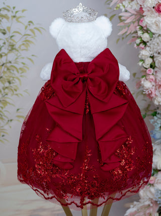 [Bear] Burgundy Silver Quinceanera Teddy Bear