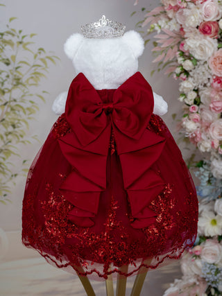 [Bear] Burgundy Silver Quinceanera Teddy Bear
