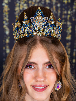 Navy blue with butterfly crown for quinceanera