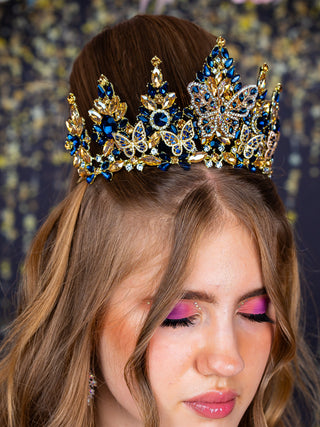 Navy blue with butterfly crown for quinceanera