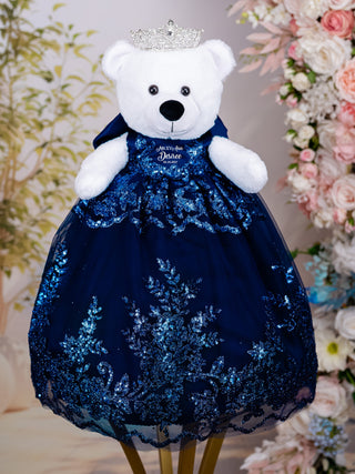 Navy Blue Silver with Bow teddy bear for quinceanera