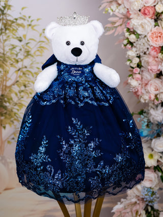 Navy Blue Silver with Bow teddy bear for quinceanera