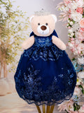 Navy Blue Silver with Bow brown teddy bear for quinceanera
