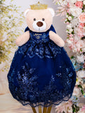 Navy blue with bow brown teddy bear for quinceanera