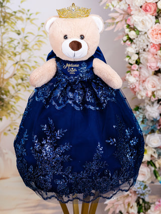 Navy blue with bow brown teddy bear for quinceanera