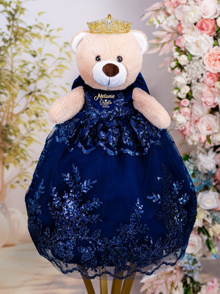 Navy blue with bow brown teddy bear for quinceanera