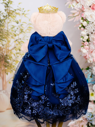 Navy blue with bow brown teddy bear for quinceanera