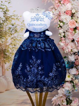 Navy Blue Silver with Bow Kitty for quinceanera
