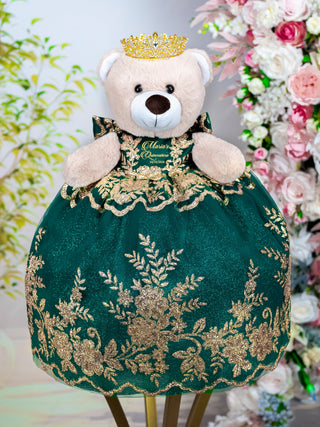 Green with Gold brown teddy bear for quinceanera