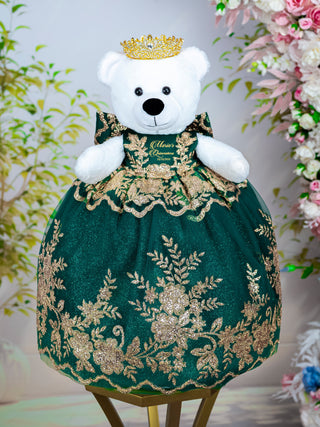 Green with Gold brown teddy bear for quinceanera