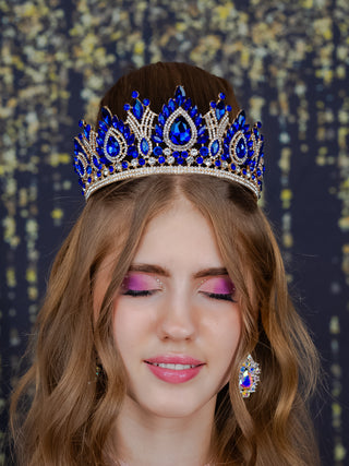 Quinceanera crown Royal blue gold