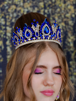 Quinceanera crown Royal blue gold