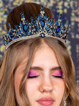 Navy blue with gold crown for quinceanera