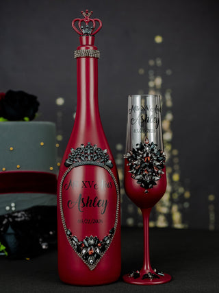 Burgundy Black Quinceanera Rosary