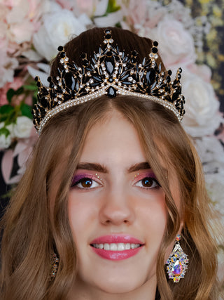 Black with gold crown for quinceanera