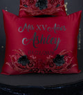 Burgundy Black quinceanera kneeling pillow, shoes pillow