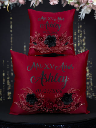 Burgundy Black Quinceanera Biblia and rosary (Spanish version)