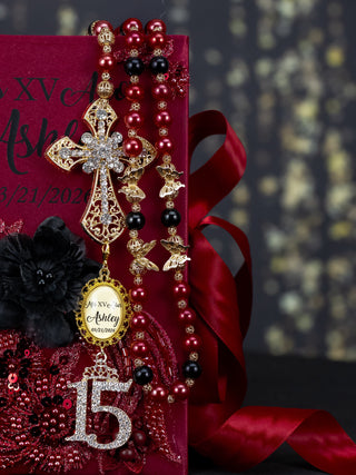 Burgundy Black Quinceanera Rosary
